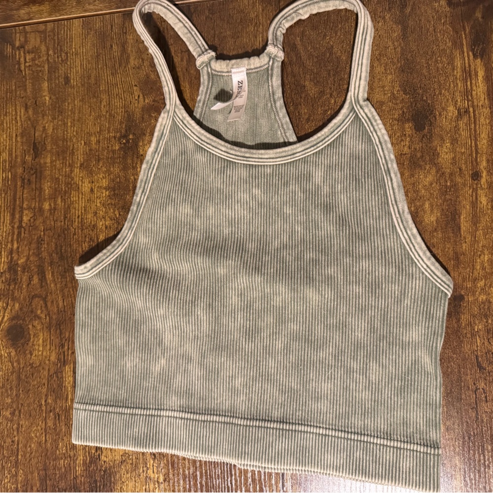 Zenana Green Ribbed Crop